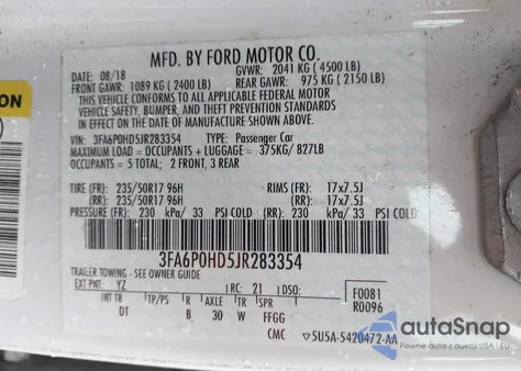 2018 Ford Fusion Se из США, поврежденный, VIN 3FA6P0HD5JR283354